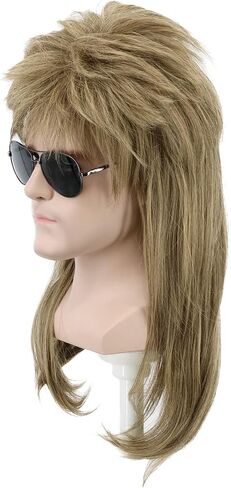 yuehong Long Curly Brown Mullet Wig 70s80s Disco Rock Costume Hair Soft Breathable Heat Resistant Synthetic Fibers Wig(Brown) in Kuwait