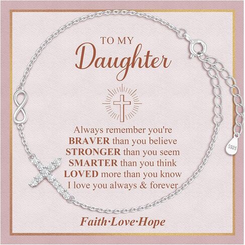 925 Sterling Silver Cross Bracelet for Girls - Christian Religious Faith Infinity Cross Bracelets for Teens Dainty Inspirational Gifts for Her Birthday Baptism Confirmation Easter in Kuwait