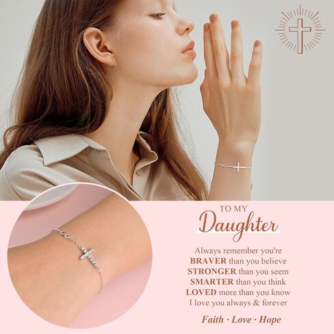 925 Sterling Silver Cross Bracelet for Girls - Christian Religious Faith Infinity Cross Bracelets for Teens Dainty Inspirational Gifts for Her Birthday Baptism Confirmation Easter in Kuwait