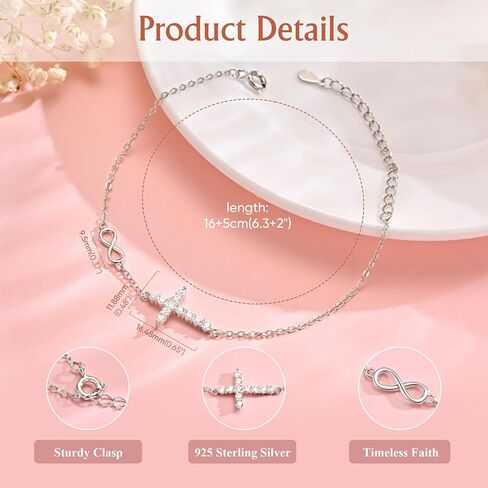 925 Sterling Silver Cross Bracelet for Girls - Christian Religious Faith Infinity Cross Bracelets for Teens Dainty Inspirational Gifts for Her Birthday Baptism Confirmation Easter in Kuwait