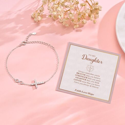 925 Sterling Silver Cross Bracelet for Girls - Christian Religious Faith Infinity Cross Bracelets for Teens Dainty Inspirational Gifts for Her Birthday Baptism Confirmation Easter in Kuwait
