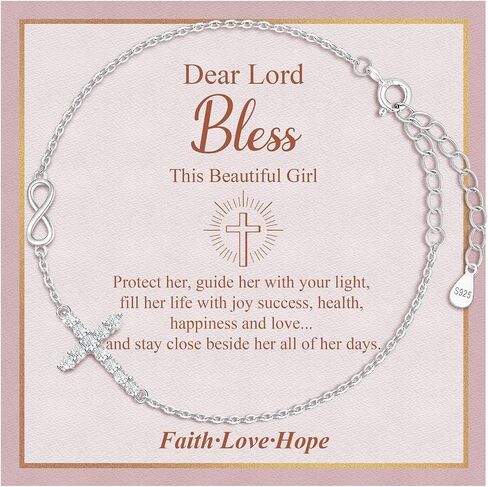 925 Sterling Silver Cross Bracelet for Girls - Christian Religious Faith Infinity Cross Bracelets for Teens Dainty Inspirational Gifts for Her Birthday Baptism Confirmation Easter in Kuwait
