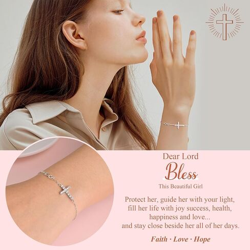 925 Sterling Silver Cross Bracelet for Girls - Christian Religious Faith Infinity Cross Bracelets for Teens Dainty Inspirational Gifts for Her Birthday Baptism Confirmation Easter in Kuwait