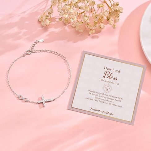 925 Sterling Silver Cross Bracelet for Girls - Christian Religious Faith Infinity Cross Bracelets for Teens Dainty Inspirational Gifts for Her Birthday Baptism Confirmation Easter in Kuwait