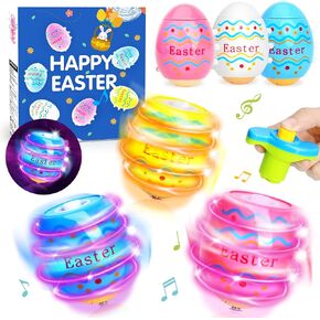 Light Up Easter Eggs Toy Gifts for Kids, 6 Cute Easter Egg Spinning Tops with Flash & Music, Easter Basket Stuffers, Easter Eggs Hunt Prize, Kids Goodie Bag Fillers, Party Favor Novelty Bulk Toys