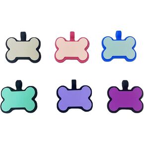 6 Pack Original Silent Bone Design Silicone Pet Tag,Personalized ID Dog Tags,with Double Blank Sides to Engrave,6 Popular Colors in One Set