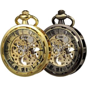 VIGOROSO Mens Pocket Watch Skeleton Hand Wind Mechanical Watches for Men, Gift for Husband Pocket Watch with Chain Skeleton pocketwatch Hand Wind Mechanical Watches for Mens, Mens Gifts Ideas