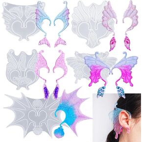 5 Set Earrings Silicone Resin Mold Ear Loop Butterfly Shaped Epoxy Silicone Casting Molds Hoops for Rings Jewelry Ornament Earring Eardrop Hooks, 3D DIY Making Women Earrings Decor Crafts