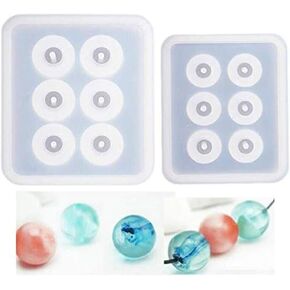 2pcs/set Sphere Bead with Holes Resin Epoxy for Jewelry Polymer Pearl Clay DIY Cake 3D Drop Glue Crafting Decor Silicone Mold Tool