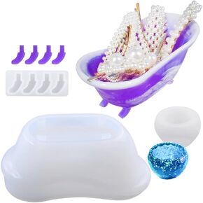 Bathtub Resin Molds, FineGood Resin Molds Silicone Storage Box Epoxy Resin Molds Container Silicone Molds for Epoxy Resin Candy Jewelry Soap Holder with Small Cup Mould