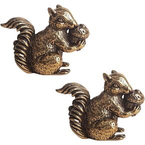2Pcs Antique Squirrel Ornament Solid Copper Statue Figurines Brass Squirrels Nuts Tea Pet Incense Holder Desk Decoration
