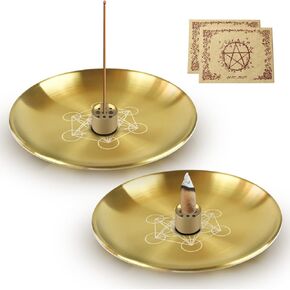 2 Set Gold Metatron Incense Burner, 5.5 Inch Offering Bowl Altar Plate with 9 Holes Holder, Incense Holder for Sticks, Sage Holder for Burning, Yoga, Meditation
