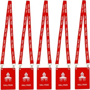 Hall Pass Lanyards with Large Card Passes, Unbreakable School Classroom 5 Inch Passes Set for Teacher Parents(Hall Bathroom Library Office & Nurse),6 Pcs