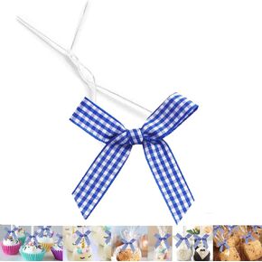 50 PCS 3 Inch Twist Tie Bows, Gingham Ribbon Bows for Treat Bags, Pre Tied Bows with Wire, Checkered Ribbon Bows Ties for Gift Bags, Popcorn Cookie Bags, Party Favors (Black and White Plaid)