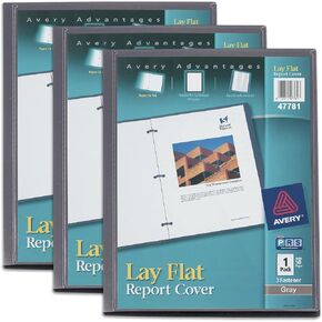 Avery Lay Flat Report Cover with 3 Plastic Fasteners, Clear Front Window, Holds up to 50 Sheets, 1 Gray Cover (47781)