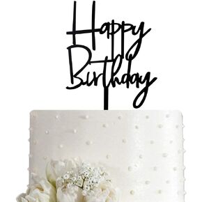 Happy Birthday Cake Topper for Birthday Party Decorations (Mirror Silver Acrylic)