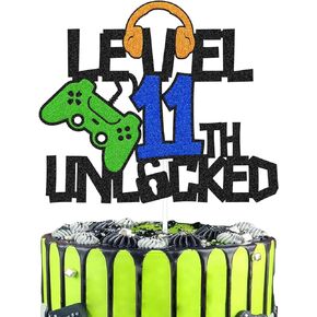 Level 11th Unlocked Cake Topper, Happy 11th Birthday Level Up Cake Decoration, Video Game Controller Play Game Theme, Boy’s Eleven Birthday Party Supplies