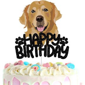 Dog Cake Topper - Golden Retriever Theme Happy Birthday party Decortaons - Labrador family gathering Decortaons