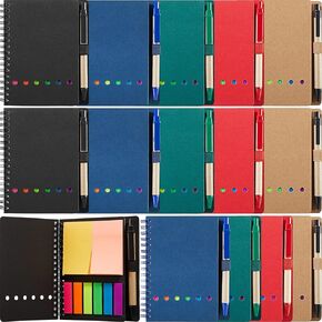 15 Pack Spiral Notebook Steno Pads Lined Notepad with Pen in Holder Sticky Notes and Page Marker Colored Index Tabs Small Pocket Notebooks for Office School Supplies, 4.7 x 5.9 Inch