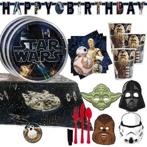 Classic Star Wars Birthday Party Supplies For 16 With Star Wars Plates, Napkins, Cups, Birthday Banner, Cutlery, Masks, Tablecover and Star Wars Inspired Pin By Another Dream