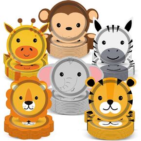 60 Count Jungle Safari Party Paper Plates Animal Shaped Disposable Plates Safari Theme Party Plates Safari Birthday Party Dinnerware Plates for Birthday Baby Shower Jungle Animal Theme Party Favors