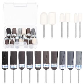 Glarks 16Pcs Sanding Drum and Sleeve Set with 6Pcs Cylinder Bullet Shape Polishing Tool Buff Wheel Wool Grinding Head for Electric Grinder, Wood Carving, Polishing