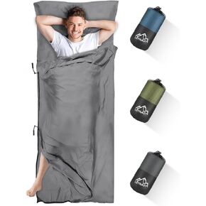 Sleeping Bag Liner, Updated Adult Sleep Sack & Travel Sheets with Foot Zipper, Lightweight and Portable Camping Sleeping Bag Liners - Ideal for Backpacking, Hostels and Camping