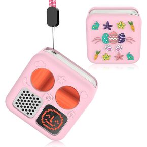 Adventure Jacket for Yoto Mini Audio Player Case (Pink), Easter Egg with Wrist Lanyard Accessories for Kids Mini Audio Player, Anti-Slip Silicone Skin Cover Cute Cartoon Fitted Protective Sleeve Case