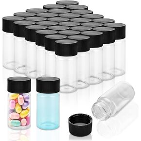 Pack of 100 Clear Glass Sample Vials with Screw Cap, 20 ml Liquid Sampling Glass Bottles Screwcap Sample Vials for Chemistry Lab Chemicals