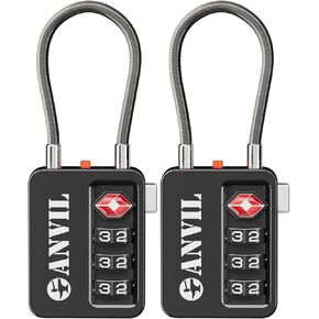 TSA Locks for Luggage with Search Alert: Durable Cable Combination Locks, TSA Approved - Secure Travel Locks for Suitcases, Backpacks & Gun Cases (2, Blue)