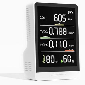 جهاز مراقبة جودة الهواء الداخلي 5 في 1، جهاز مراقبة احترافي لثاني أكسيد الكربون | درجة الحرارة | كاشف الفورمالديهايد | الرطوبة TVOC | جهاز اختبار جودة الهواء مع منبه للغرف والأقبية وخيم النمو، جهاز اختبار جودة الهواء، أبيض in Kuwait
