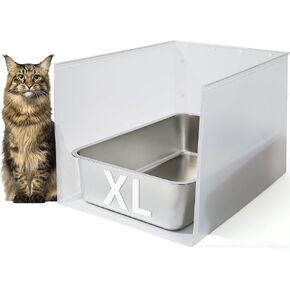Stainless Steel Litter Box 2 Pack, 23.6"x15.7"x5.9" Extra Large Stainless Steel Cat Litter Box with 15.8In High Side Pee Shields, Non Stick No Smell Metal Litter Box with Splash Guard