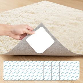 Carpet Stickers 8 Pcs, Invisible Adhesive Rug Stopper Keep Rug in Place and Make Corner Flat, Easy to Install and No Damage to Floor, Perfect Rug Sticker for Hardwood Floors and Tile