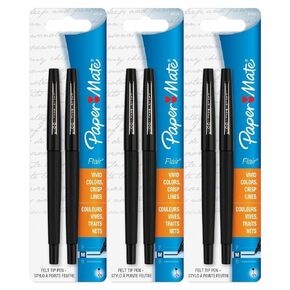 Paper Mate Flair Porous Felt Tip Pens, Medium Point, Black Ink (6 Count)