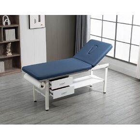 27.6" Width Comfortable Fixed Height Medical Exam Table Backrest Adjustable with Paper Holder and Breath Hole & Two Drawer for Clinic Lab Treatment (Blue)
