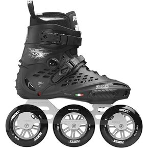 ROCES Men's X35 3X110 TIF Durable Adjustable Maneuverable Outdoor Urban 3 Wheel Freestyle Hard-Boot Inline Racing Skates with Secure Closure System & Invisible Frame,Black/Silver, 14