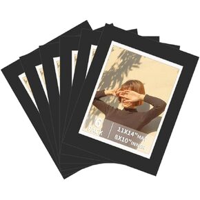 ZBEIVAN Black over Black 11x14 Double Mats for 8x10 Photos, Prints, and Artwork, White Core Bevel Cut, (6 Black 8.5x11 Opening+6 Black 8x10 Opening)