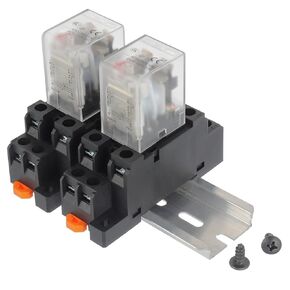 AC 110V/120V Electromagnetic Power Relay HH52P JQX-13FL 62PL Coil 8 Pin 10A DPDT LED Indicator with Plug-in Terminal Socket and DIN Slotted Aluminum Rail