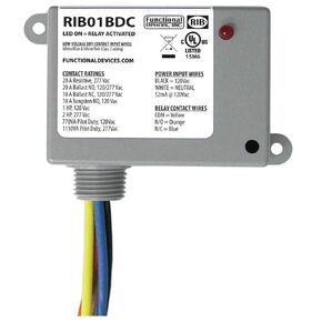 Functional Devices RIB01BDC Dry Contact Relay, 20 Amp SPDT, Class 2 Dry Contact Input, 120 Vac Power Input, NEMA 1 Housing