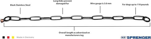 هيرم سبرينغر طوق تدريب الكلاب ذو وصلة طويلة من الفولاذ المقاوم للصدأ باللون الأسود | سلسلة مقاومة للسحب للكلاب الصغيرة والمتوسطة والكبيرة لسهولة التحكم، صنع في ألمانيا | 3 ملم، 50 سم (20 بوصة) in Kuwait