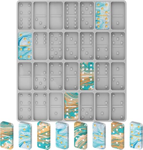 Domino Resin Molds, Domino Molds for Resin Casting, Professional Dominos Molds for Epoxy Resin, Domino Molds Set 28 Cavities, Grey Sturdy Silicone Molds for Domino DIY Pendant Cake Jewelry Making in Kuwait
