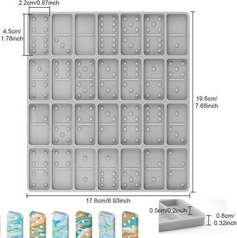 Domino Resin Molds, Domino Molds for Resin Casting, Professional Dominos Molds for Epoxy Resin, Domino Molds Set 28 Cavities, Grey Sturdy Silicone Molds for Domino DIY Pendant Cake Jewelry Making in Kuwait