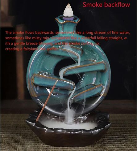 Backflow Incense Burner, Ceramic Waterfall Smoke Incense Holder with 40 Incense Cones+30 Incense Sticks+1 Tweezer+1 Mat, for Aromatherapy Meditation Home Decorations, Blue in Saudi Arabia