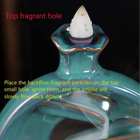 Backflow Incense Burner, Ceramic Waterfall Smoke Incense Holder with 40 Incense Cones+30 Incense Sticks+1 Tweezer+1 Mat, for Aromatherapy Meditation Home Decorations, Blue in Saudi Arabia