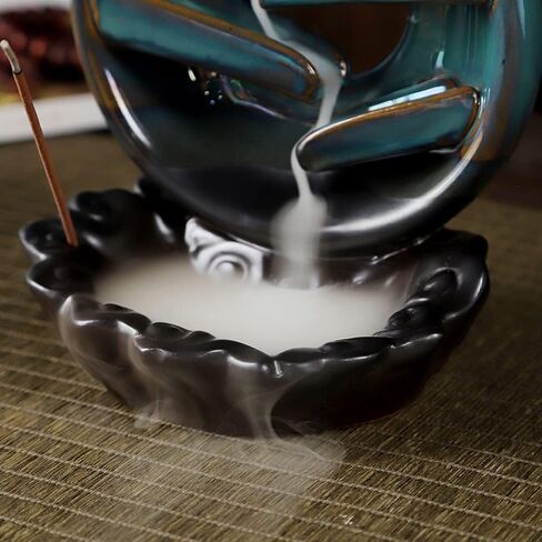 Backflow Incense Burner, Ceramic Waterfall Smoke Incense Holder with 40 Incense Cones+30 Incense Sticks+1 Tweezer+1 Mat, for Aromatherapy Meditation Home Decorations, Blue in Saudi Arabia