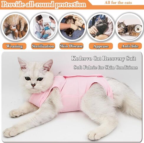 Cat Recovery Suit for Abdominal Wounds or Skin Diseases, Breathable Cat Surgery Recovery Suit E-Collar Alternative for Cats, After Surgery Wear Surgical Suit for Cats Anti Licking Wounds in Kuwait