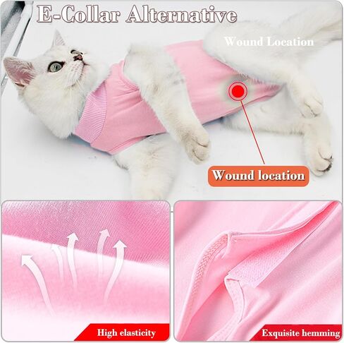 Cat Recovery Suit for Abdominal Wounds or Skin Diseases, Breathable Cat Surgery Recovery Suit E-Collar Alternative for Cats, After Surgery Wear Surgical Suit for Cats Anti Licking Wounds in Kuwait