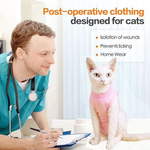 Cat Recovery Suit for Abdominal Wounds or Skin Diseases, Breathable Cat Surgery Recovery Suit E-Collar Alternative for Cats, After Surgery Wear Surgical Suit for Cats Anti Licking Wounds in Kuwait