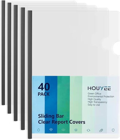 HOUYEE 40 Pack Report Covers with Sliding Bars, 9mm (40 Sheet Capacity) Sliding Bar File Folder,Pack of 40, Black,Fit for Letter Size Paper，Back to School Supply in Saudi Arabia