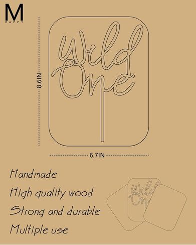 غلاف كعكة Wild One - لوازم تزيين الكيك الخشبية لعيد الميلاد الأول لحفلة عيد الميلاد الأول/ الكشف عن جنس الطفل / دعامات كشك الصور (لون الخشب) in Kuwait